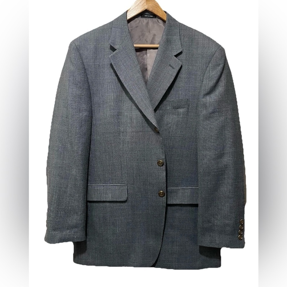 Lauren Ralph Lauren 43R Blue Gray Silk Wool Blazer Quiet Luxury Classic